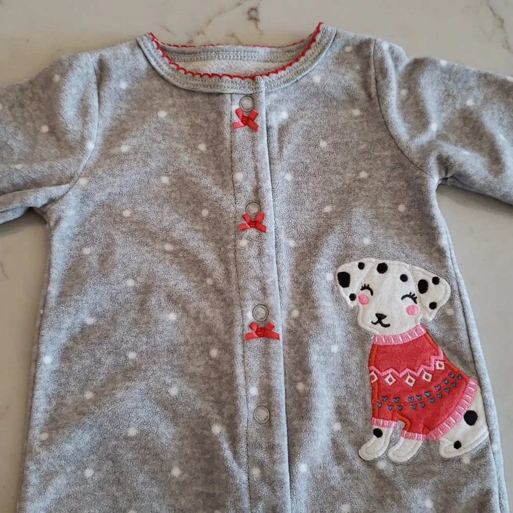 Carter's Fleece Dalmatian Puppy Dog Footie PJs grey baby girl 9m Gray
